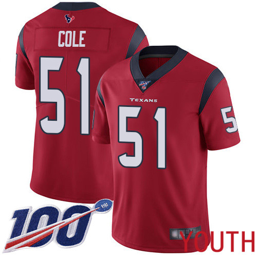 Houston Texans Limited Red Youth Dylan Cole Alternate Jersey NFL Football 51 100th Season Vapor Untouchable